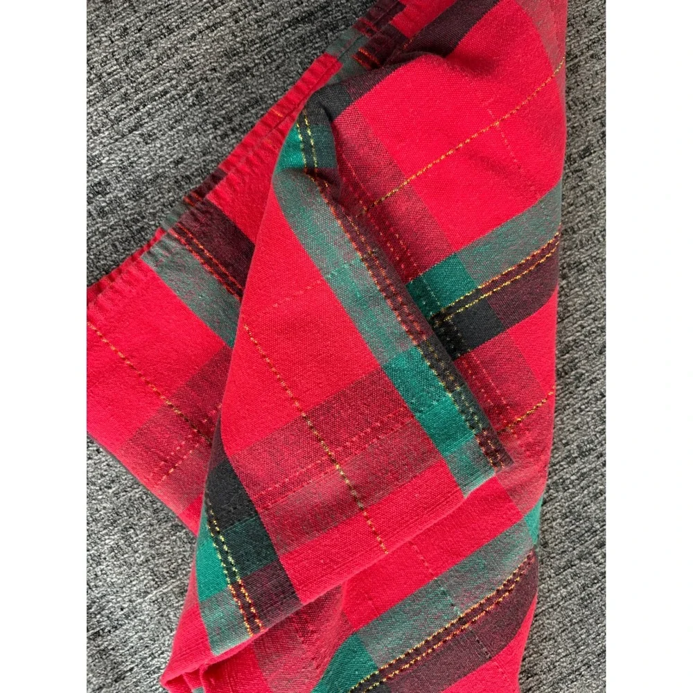 Hand Woven Plaid Tablecloth‎ Red Teal Gold Sparkle Festive Cotton  55 x 72